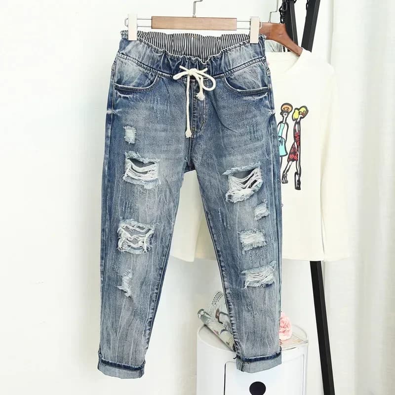 Estate Strappato Boyfriend Jeans Per Le Donne di Modo Allentato Dell'annata Dei Jeans A Vita Alta jeans grandi taglie 5XL Pantalones Mujer Vaqueros Q58