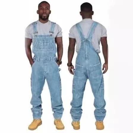 Pantaloni Casual con Bretelle alla Moda, Jeans Traforati da Uomo con Cintura Integrata