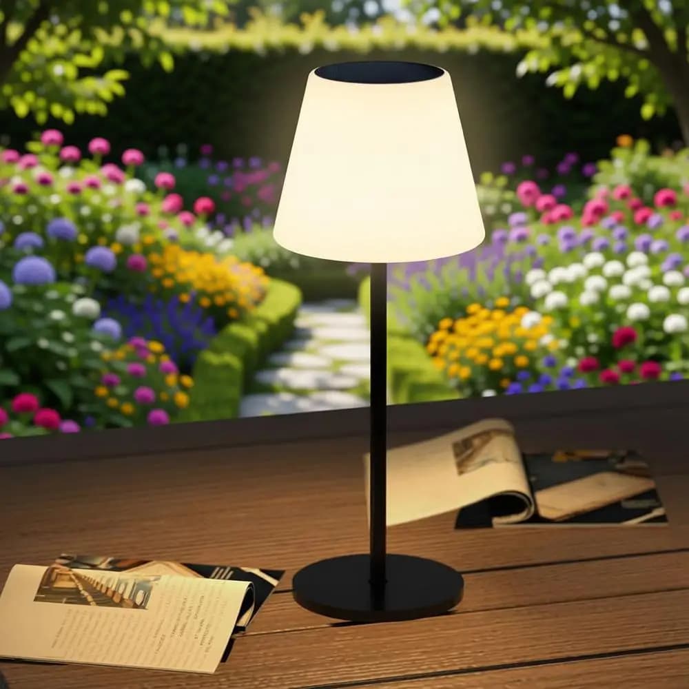 Lampada da Tavolo per Esterni Impermeabile con Sensore di Luce, Lampade da Esterno o per Patio, LED Dimmerabile Bianco Caldo e RGB, Luce Notturna Portatile