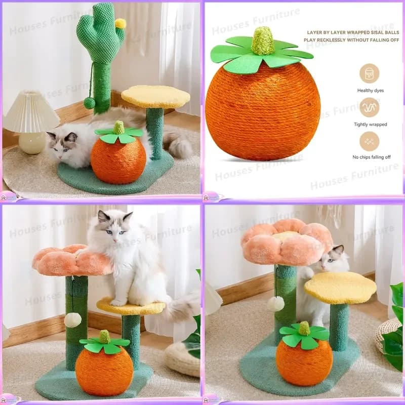 Cactus Shaped Cat Tree with Sisal Wrapped Posts Mushroom Platforms Vertical Scratching Posts Climbing Tower Jumping Activity
