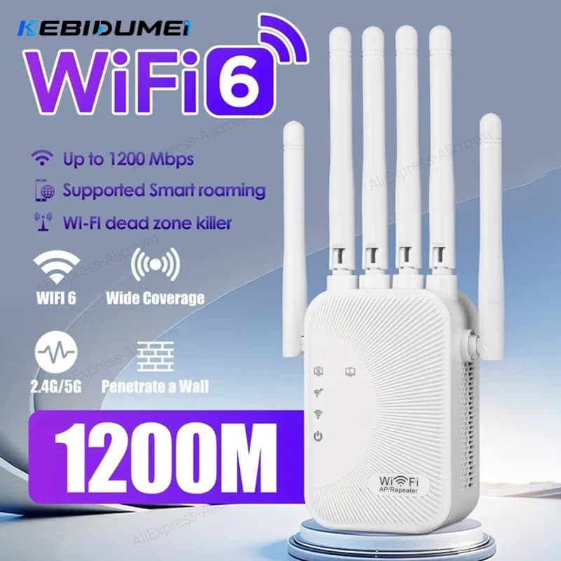 KEBIDUMEI 1200/300Mbps WiFi Repeater Dual Band Wireless 2.4G 5GHz Amplifier Network Long Range Signal Booster For Home Office