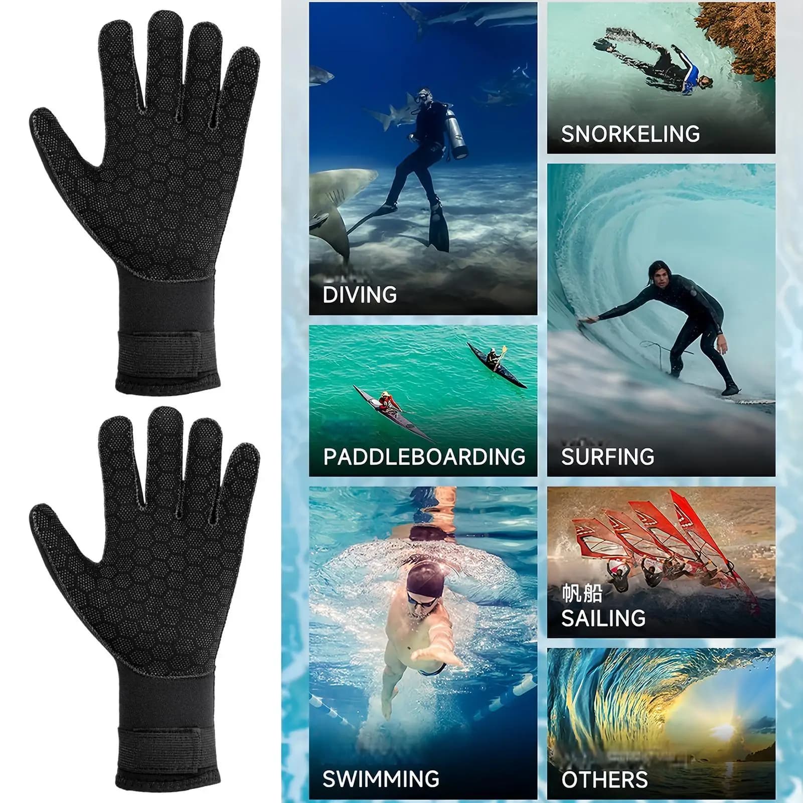 Guanti da Immersione Caldi Antiscivolo Regolabili Multiuso 3mm Attrezzatura per Snorkeling Uomo Donna Guanti da Surf per Pagaia Kayak Canoa