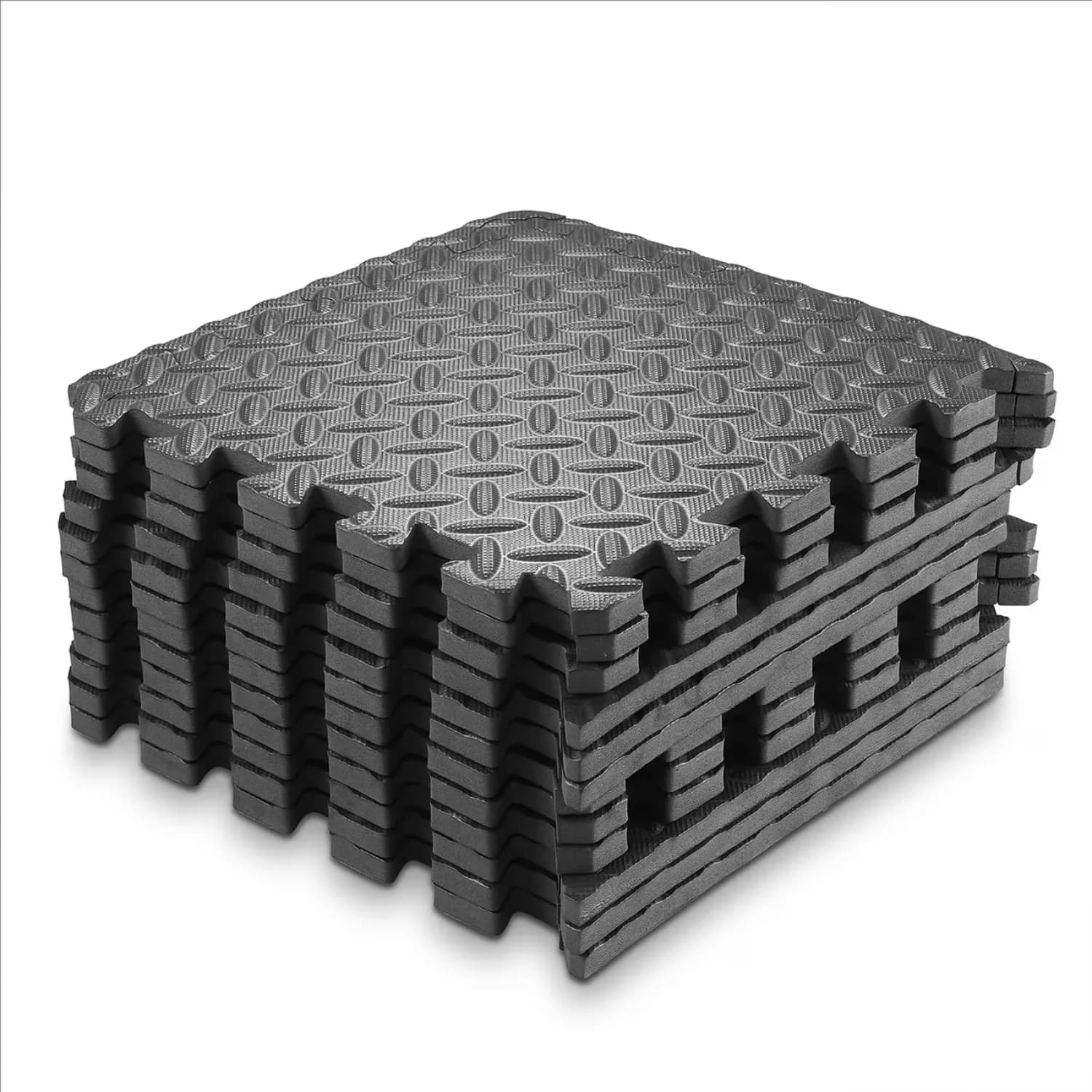 Yoga Floor Tiles in EVA 30x30cm, Thickness 1cm, Non-slip Foam Mat for Home Fitness, Black Set