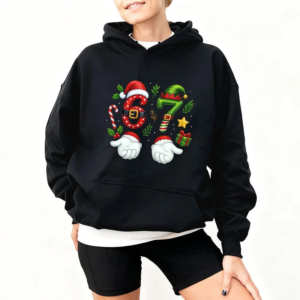 Christmas Sweatshirt Six Seven Viral 6 7 Hoodie Meme Sweatshirts with fun Christmas graphic hood Holiday social media Santa says Six Seven Tops