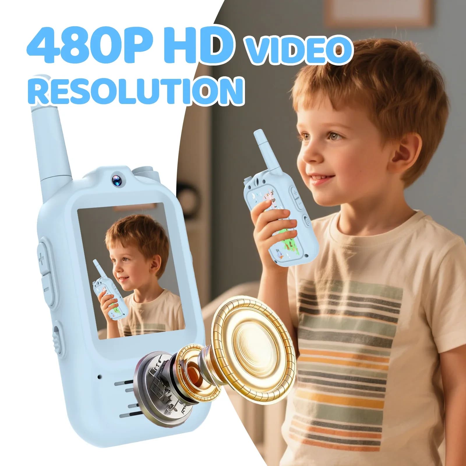 Walkie Talkie Video per Bambini Ricaricabili, Set da 2, Interfono con Chiamata a un Tocco, Interfono Video per Bambini con Schermo da 2 Pollici e Funzione Mappa