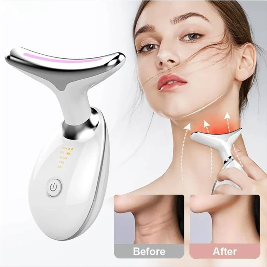 1pc Beauty tool for face and neck intensive impulses, tool for shaving and removing wrinkles, three color LED rechargeable massager for face and neck