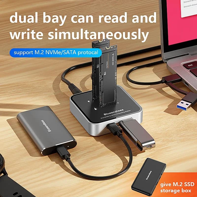 Docking station in alluminio di tipo C M.2 SSD SATA NGFF NVME SSD Custodia Dual Bay Docking station M.2 NVME/SATA a USB-C