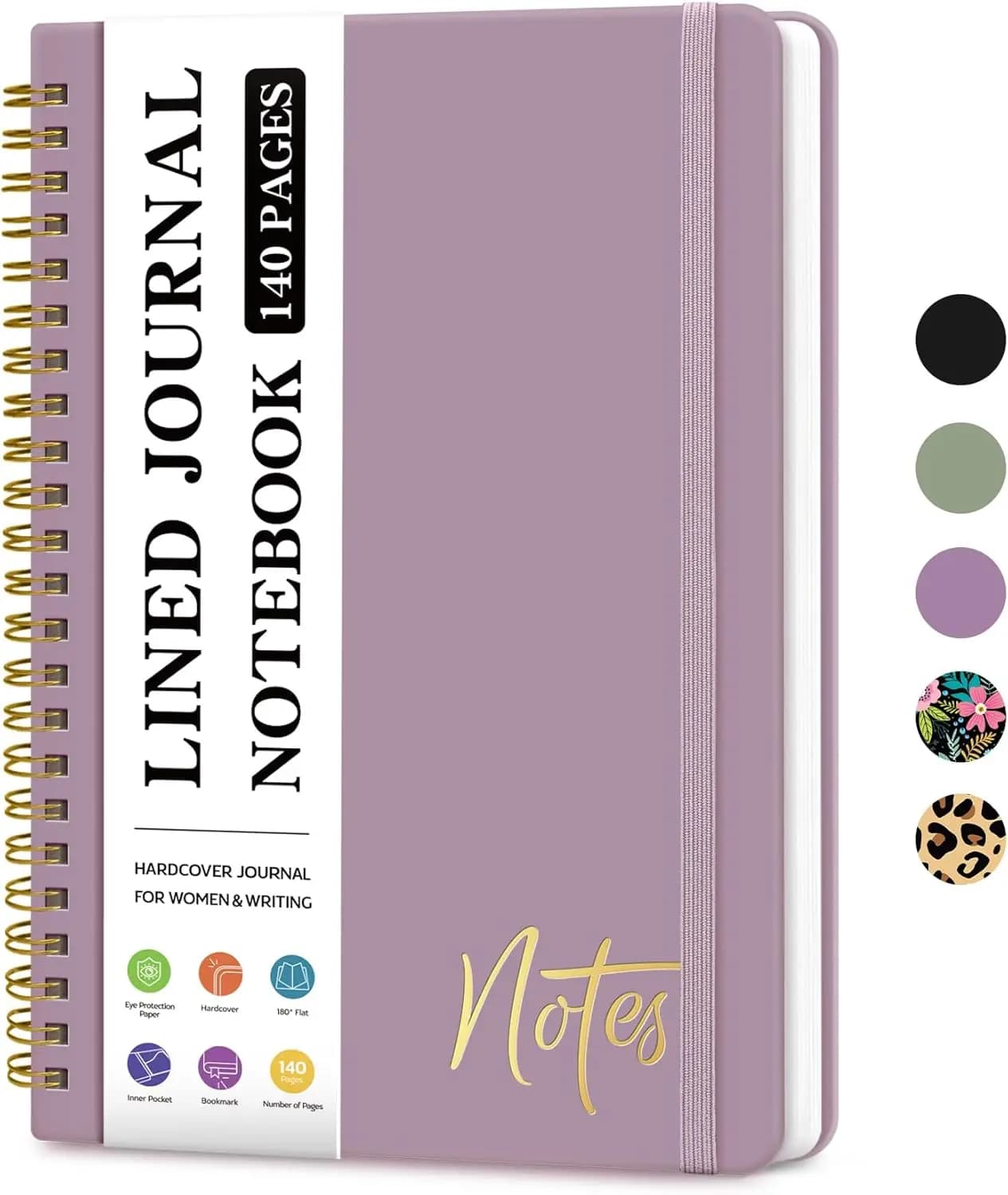 Quaderno a spirale A5 a righe per donna, diario con copertina rigida a righe universitarie con 140 pagine in viola
