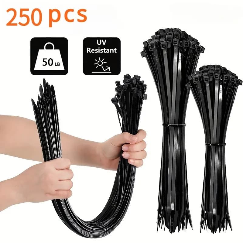 Fascette fermacavi in nylon da 250 pezzi, regolabili, autobloccanti, con anello di fissaggio, riutilizzabili, in plastica, per casa e ufficio