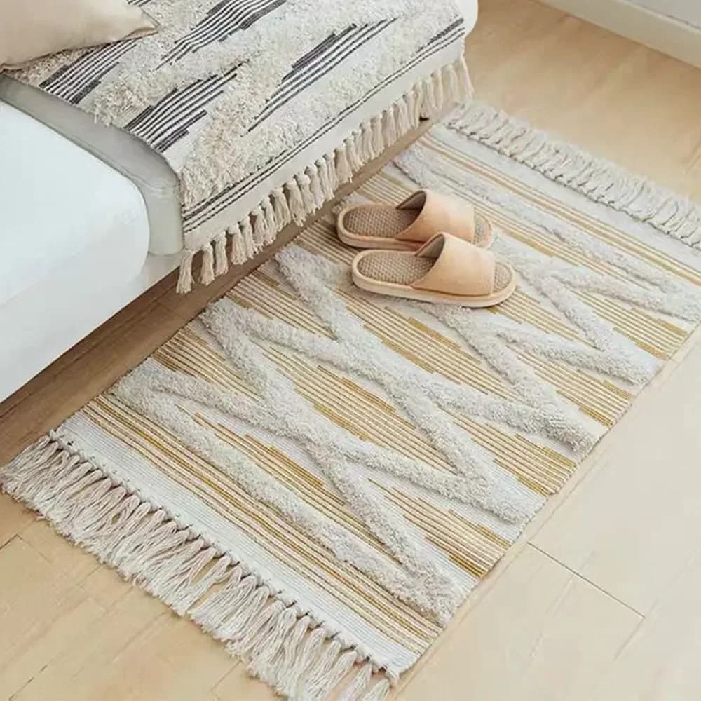 Tappeti nordici in morbido cotone con nappe per soggiorno, camera da letto, cameretta, decorazione per la casa, tappeto da pavimento, zerbino, tappetino semplice.