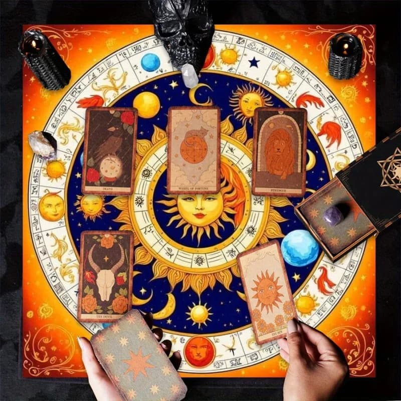 VIKAMA Tappeto Altare Mandala Costellazioni, Divinazione Stregoneria, Tappetino Oracolo Nero, Tovaglia per Carte dei Tarocchi, Decorazione Casa