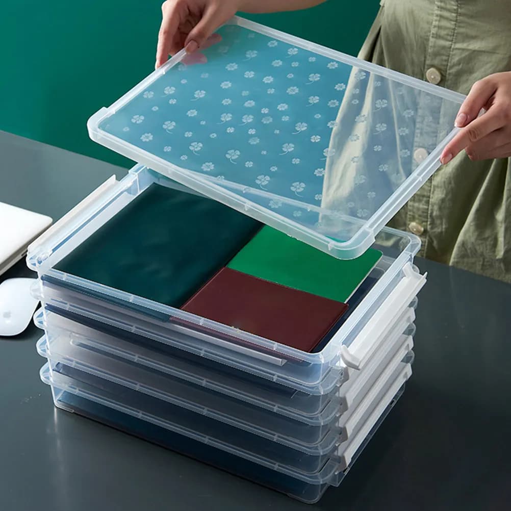 Scatola Portadocumenti Trasparente in PP, Organizzatore Portatile Multistrato per Documenti, Contenitore per Archiviazione