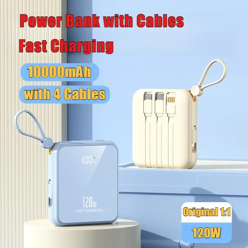 New Fast Charging 120W Power Bank Comes with 4-wire Digital Display Mobile Supply Battery Charger Case for iPhone Samsung Xiaomi