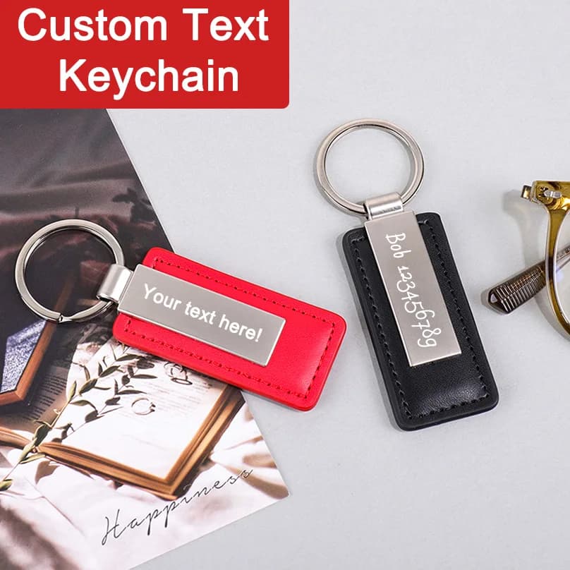 Custom PU Leather Keychain with Name, Gift with Custom Text, Laser Engraving, Date, Bomber, Keyring Ring with Custom Name