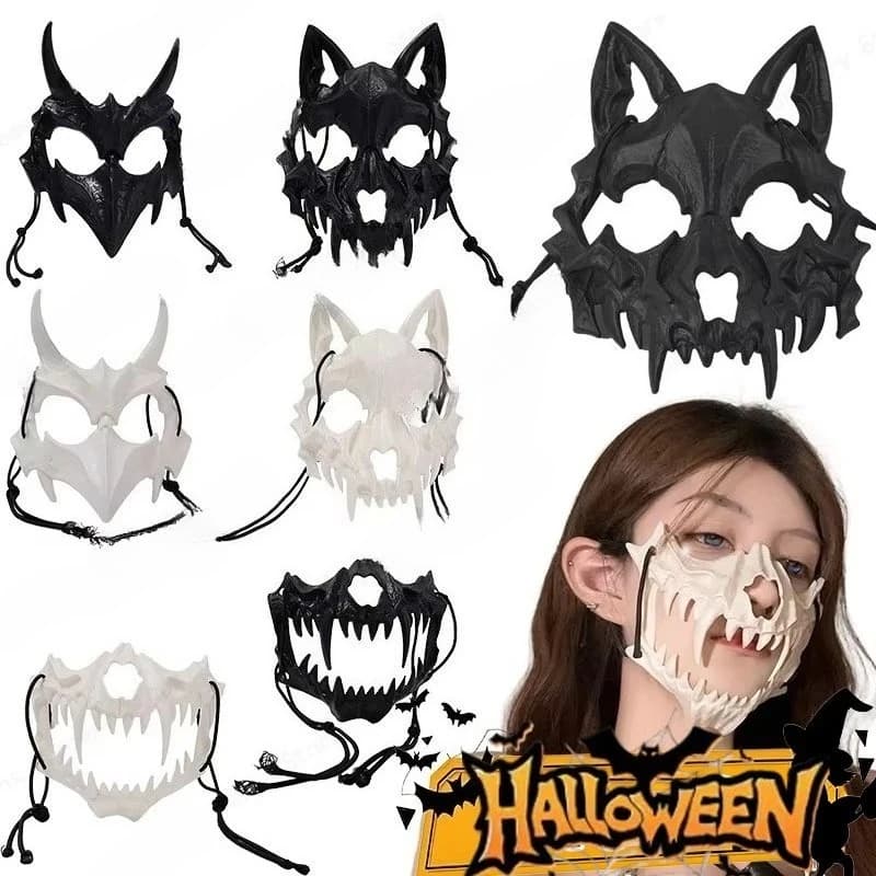 1 Piece Halloween Mask in Half Face, Skull Mask for Performance, with design Dragon, Tiger Feroce, Night Fork, Tengu, Man Wolf