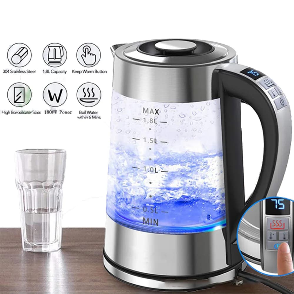 1.8L glass intelligent thermostatic electric kettle Hot water for domestic use Multifunction 220V Automatic shutdown Insulation