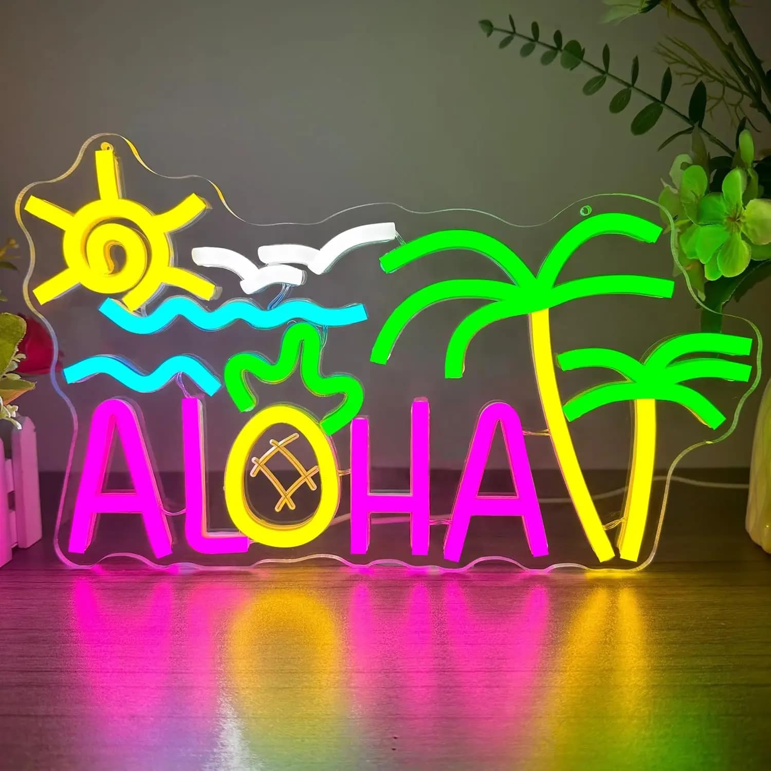 Insegna LED Neon 'Aloha Tropical' per Decorazione Festa in Spiaggia, Luce Neon USB per Casa al Mare, Festa Estiva, Ristorante Hawaiano, Hotel