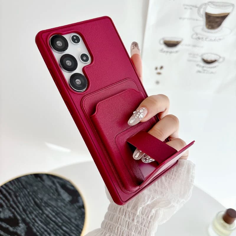 Phone Case with portfolio card slot with invisible folding support for Samsung S25 S24 S23 S26 Ultra Plus FE A56 A55 A54 A36 A35 A16 A15 Cover