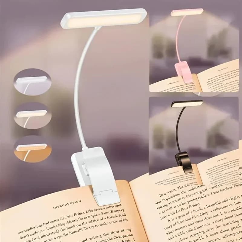 1 pcs USB Rechargeable Book Light 3 Color Adjustable LED Reading Lamp with Clamp Eye-Care Night Light for Bed, Study Desk
