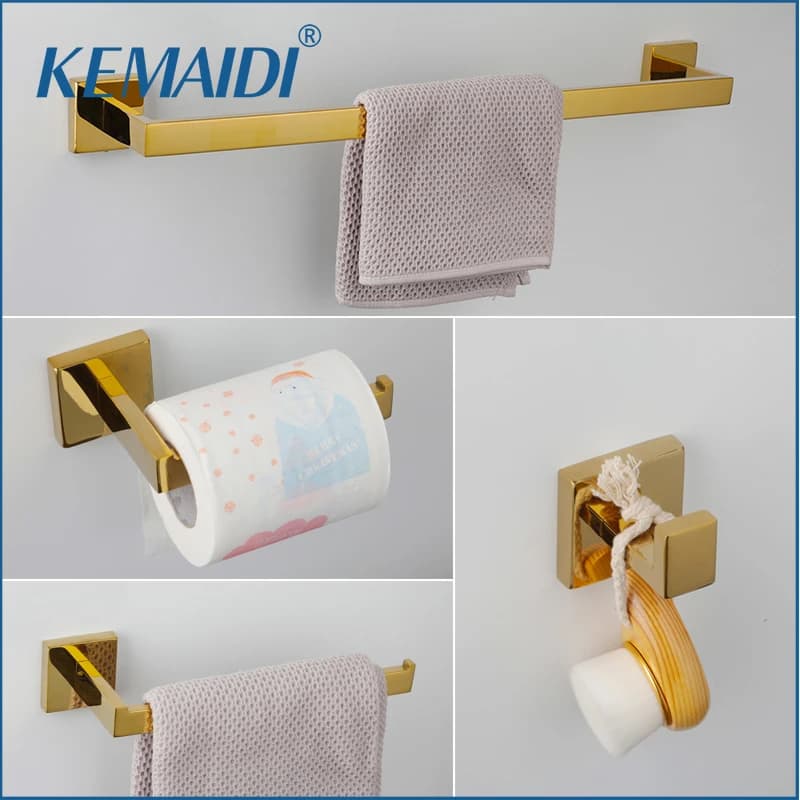Set di accessori per il bagno KEMAIDI 4 pezzi di ganci per accappatoio con barra portasciugamani dorata portarotolo di carta igienica Set di Hardware in acciaio inossidabile 304