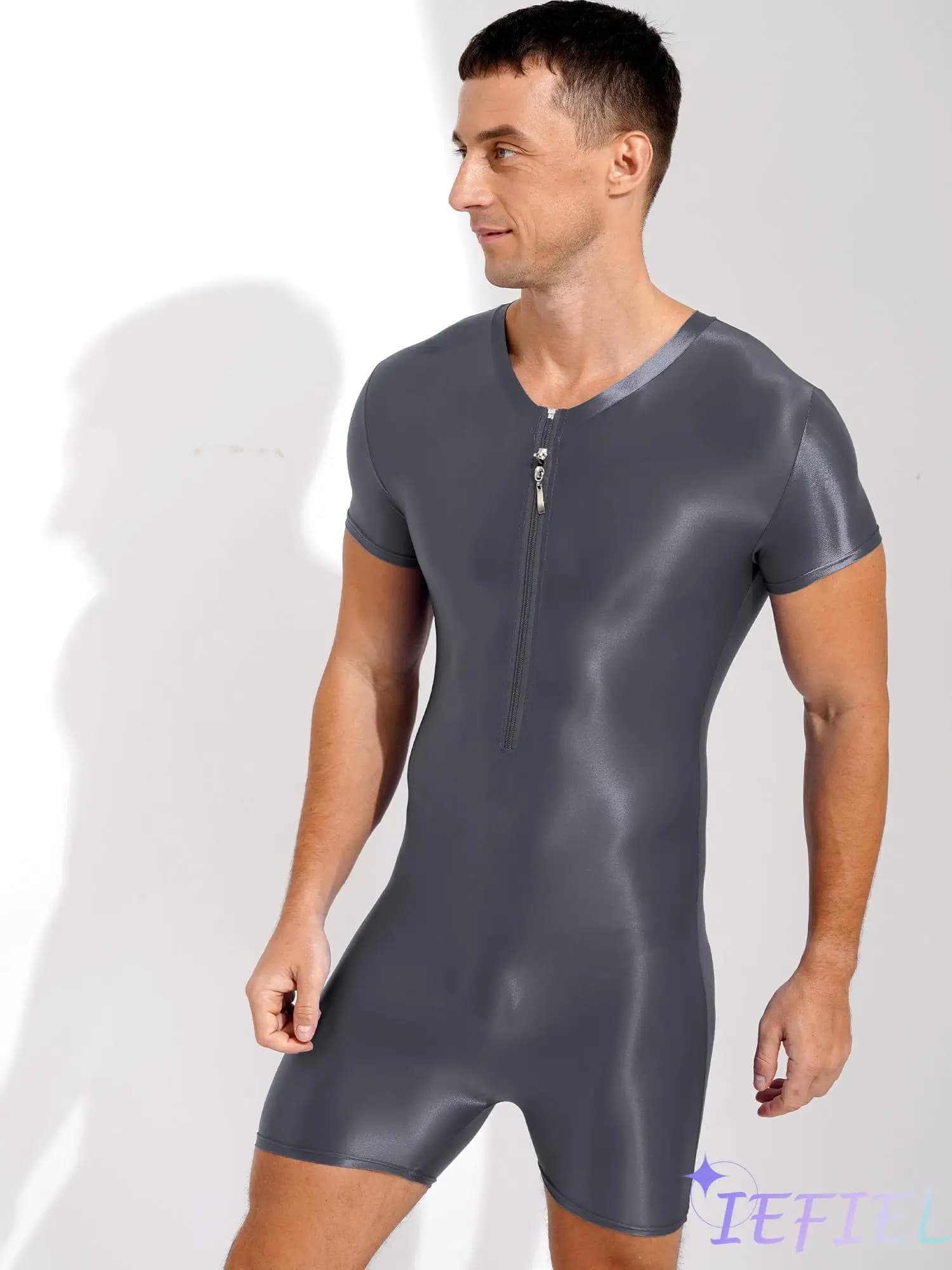 Costume da bagno intero da uomo Body elastico lucido Canotta da wrestling Shorty Tuta Costumi da bagno Bodybuilding Mutande da allenamento