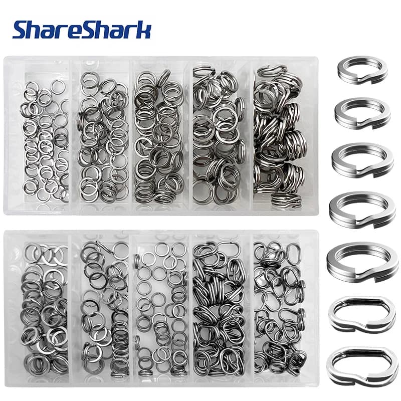 ShareShark 200 pcs/box High-strength stainless steel spiral rings for fishing baits, corrosion-resistant connector rings