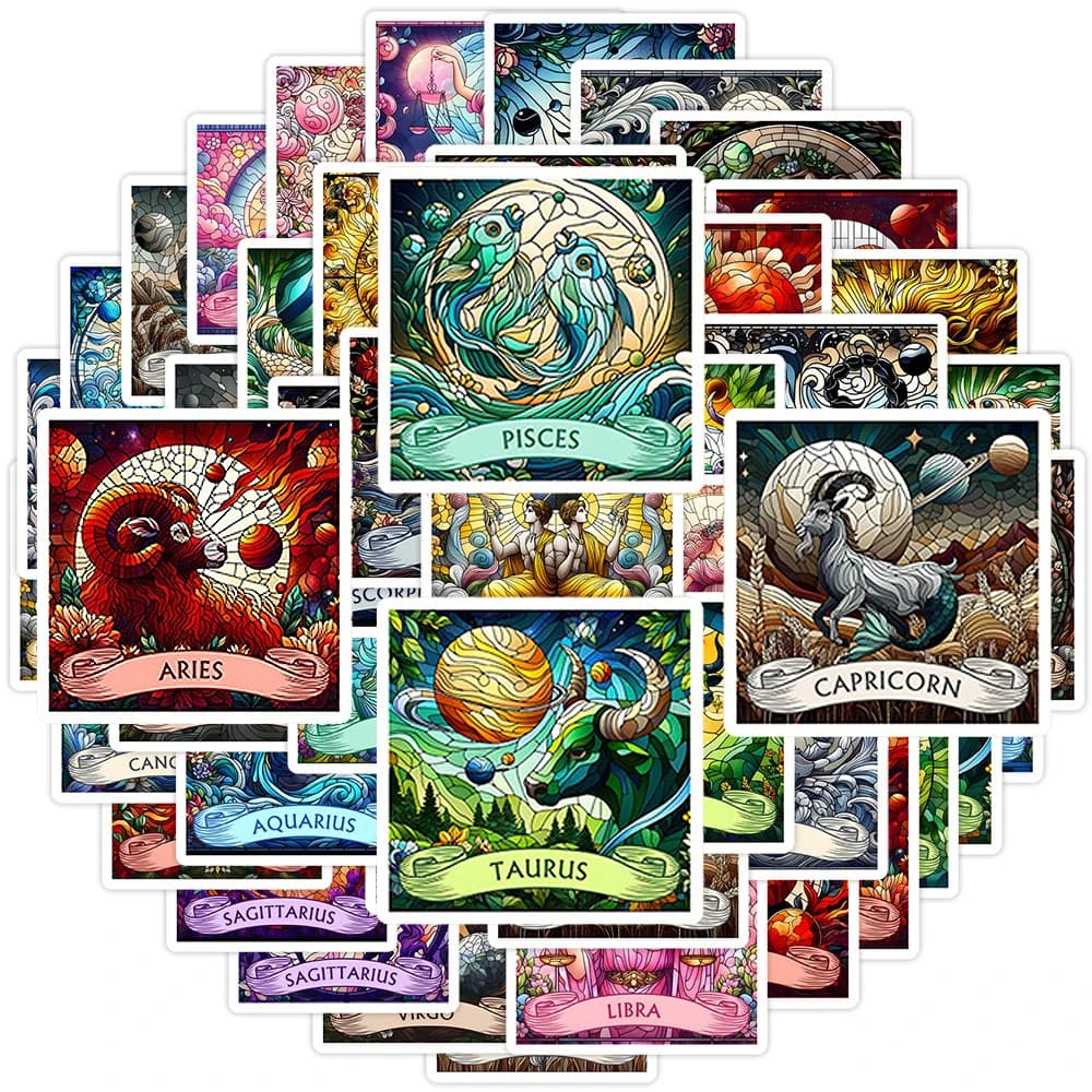 10/30/50pcs Cartoon 12 Zodiac Signs Stickers Aesthetic Decals Decoration Water Bottle Laptop Phone Graffiti Sticker Wholesale