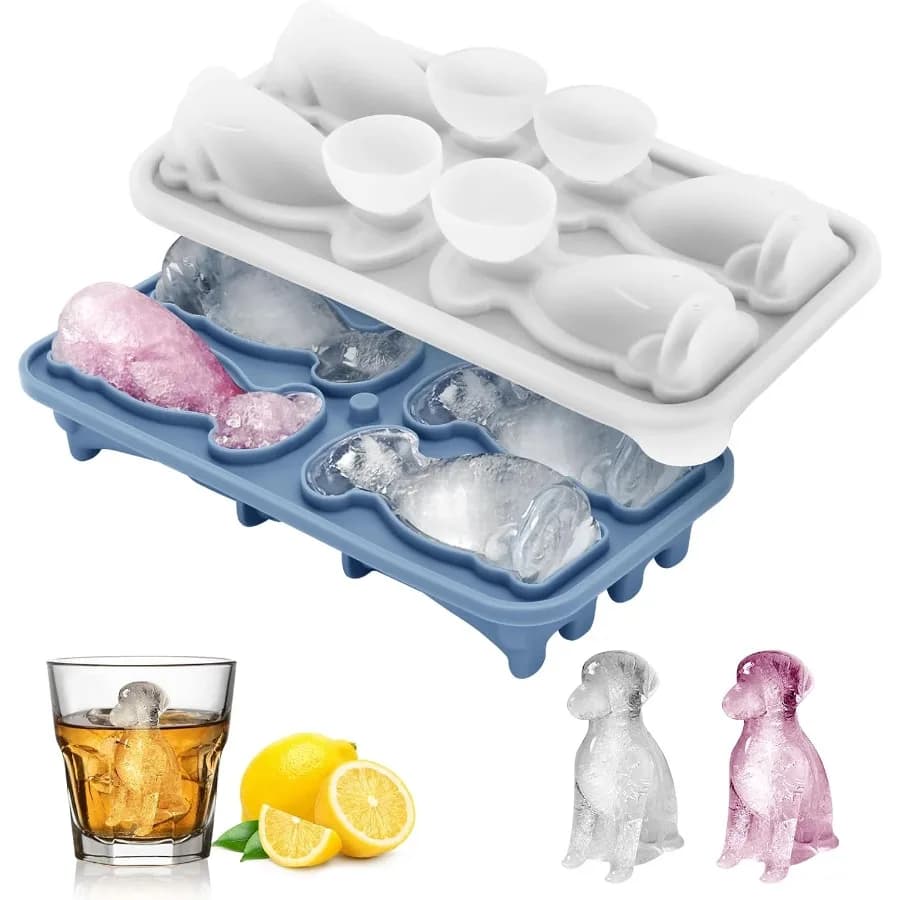 Vassoio per cubetti di ghiaccio in siliconeGolden Retriever Stampi per cubetti di ghiaccio 3D grandi per cocktail di whisky Succo di vino e Bourbon 4 Grandi animali carini I