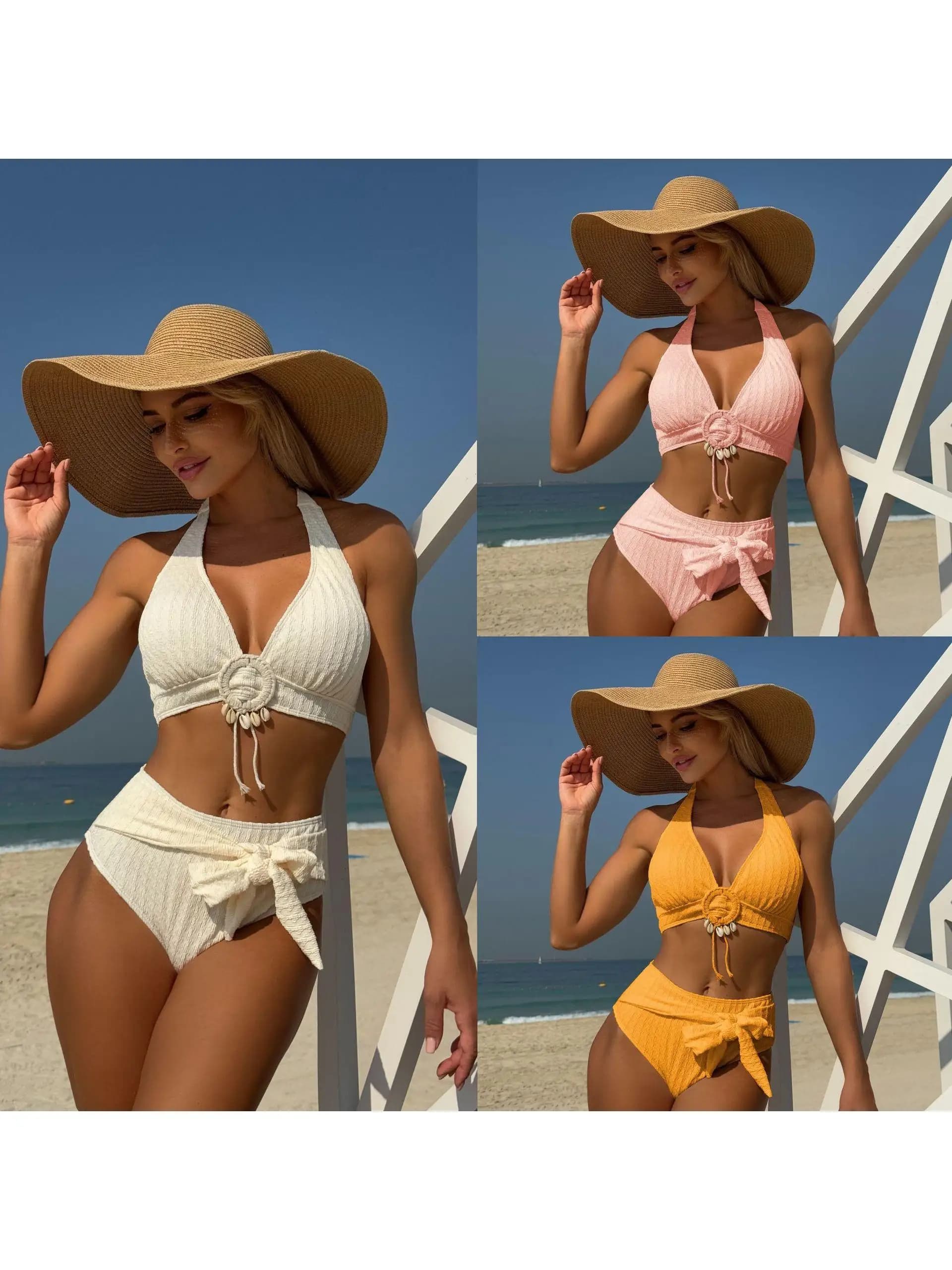 High-Waisted Two-Piece Swimsuit Bikini Special Fabric Separate Swimwear Women's Water Sports Activi Suit without oulder