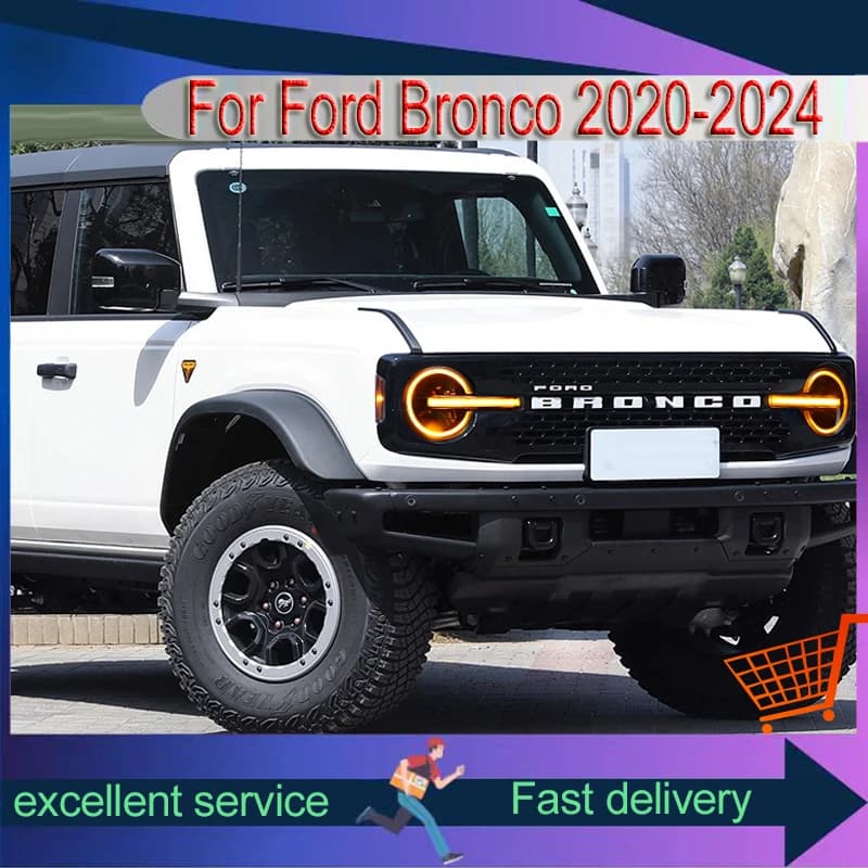 Una coppia di fari per Ford Bronco 2020-2024 Luce anteriore DRL Lampada frontale Forniture per veicoli LED Configura luce diurna Accessori auto
