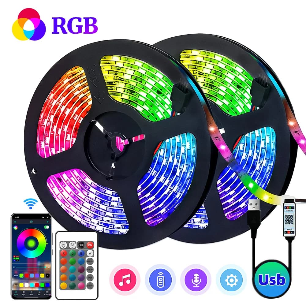 LED Strips RGB 3535, 5 V 1 M-30 M, 16 million colors, RGB, LED Striped Lighting Musical Sync, Change color for party house