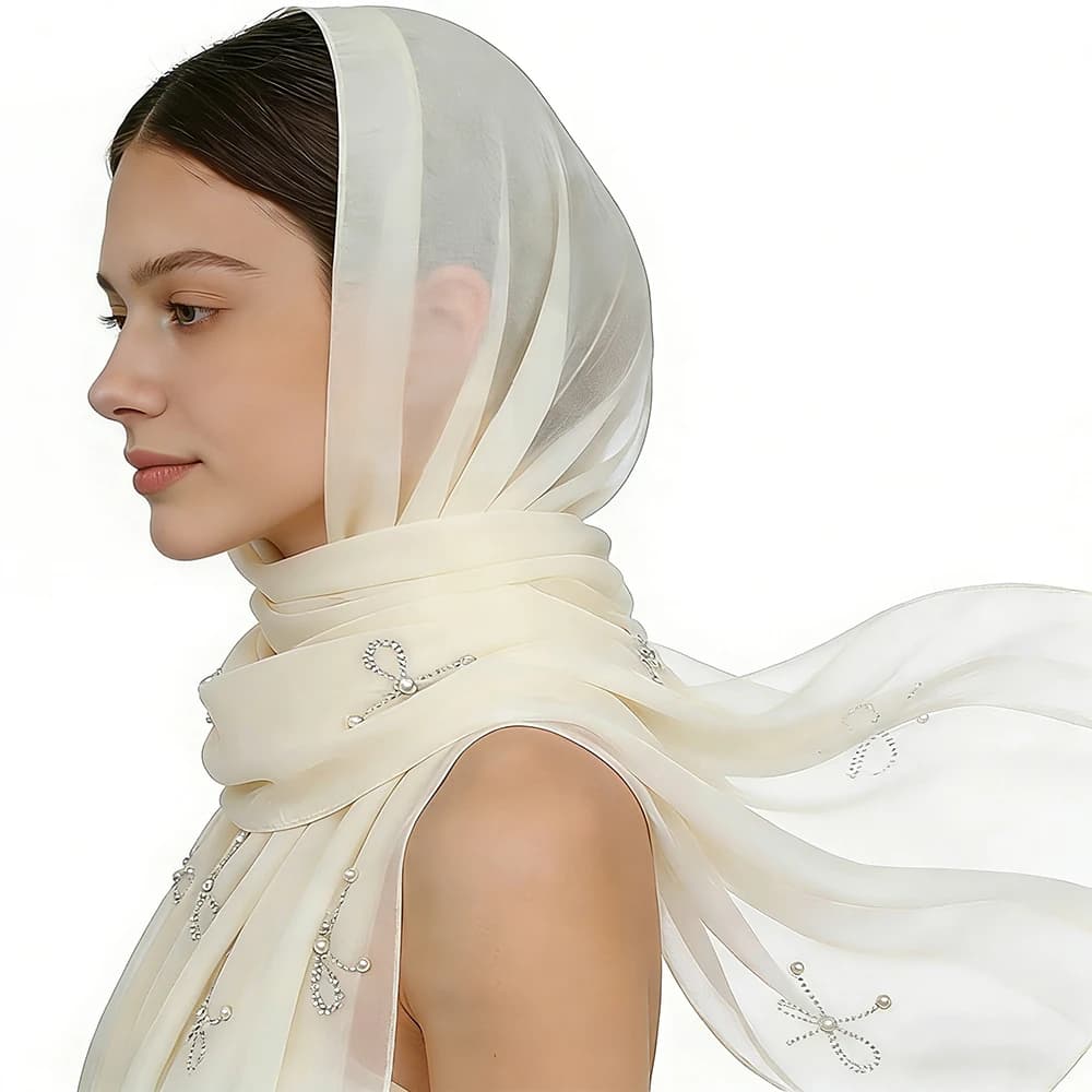 Hijab Musulmano alla Moda in 25 Colori, Elegante Foulard in Chiffon con Perle e Strass, Traspirante e Confortevole, Sciarpa Lunga 70x170cm