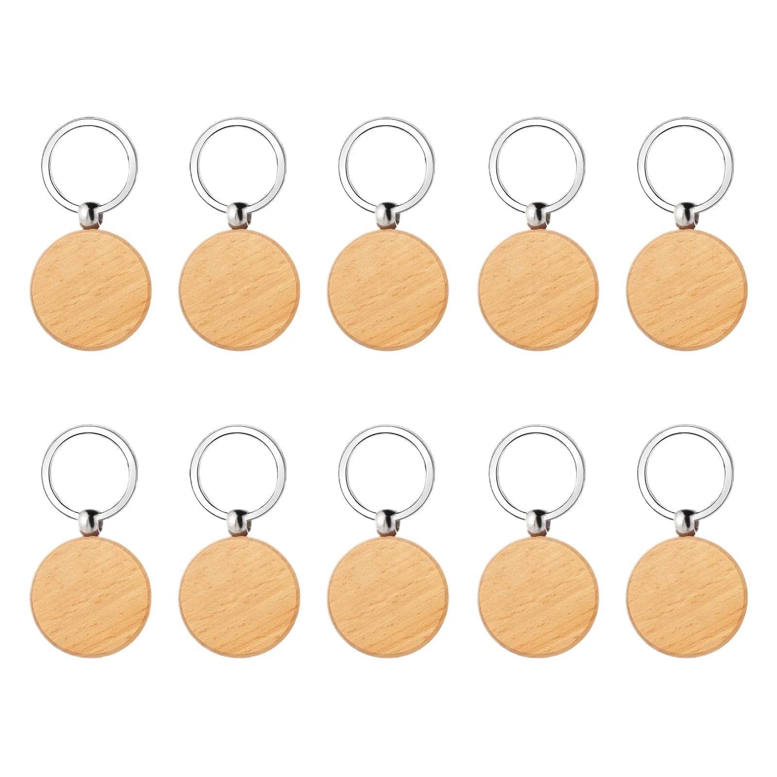 10pcs Blank Round Wooden Keychain Suitable for Laser Engraving Machine Woodworking DIY Material