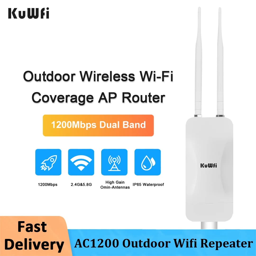 KuWFi Ripetitore WiFi wireless esterno AC1200 ad alta potenza Router AP/WiFi Dual Dand 2.4G + 5Ghz Estensione a lungo raggio Copertura WiFi