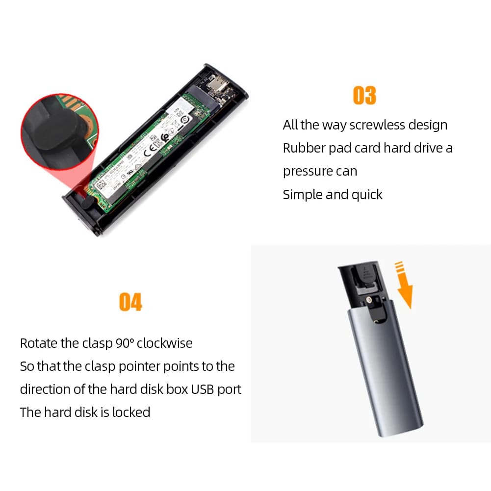 Case per Disco Rigido M.2 NVMe/NGFF, Adattatore Esterno SSD in Lega di Alluminio Type-C 3.1, Compatibile con M/B/(B+M) Key per SSD 2230/2242/2260/2280