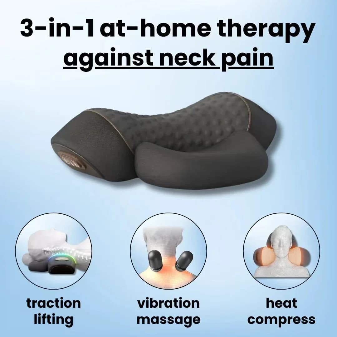 COSSEAL-3-in-1 Massaggiatore per il collo Cuscino cervicale Impacco caldo Massaggio a vibrazione Trazione del collo Cuscino relax Supporto per colonna vertebrale Massaggiatore