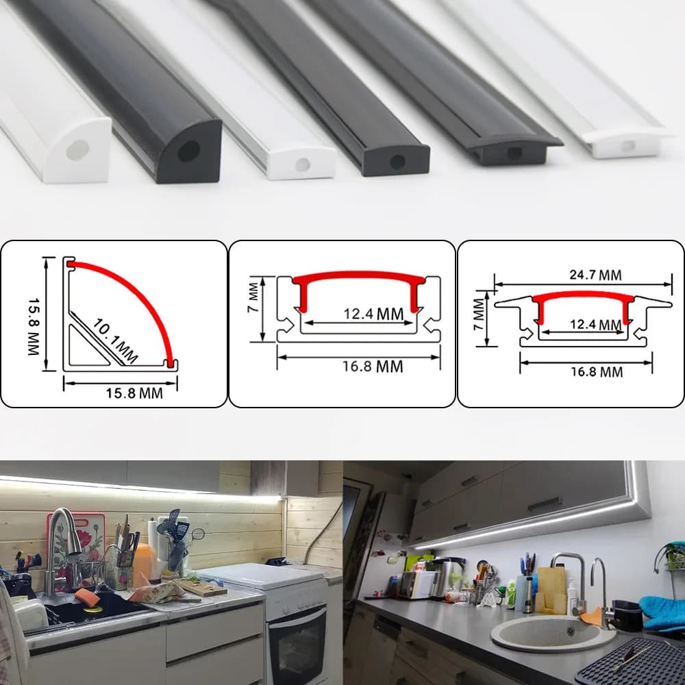 2-30 Pz/lotto LED profilo In Alluminio 0.5 m/pz U/V/W forma Angolo per 5050 2835 LED Strip Bar Lampada canale Supporto Bianco/Nero copertura