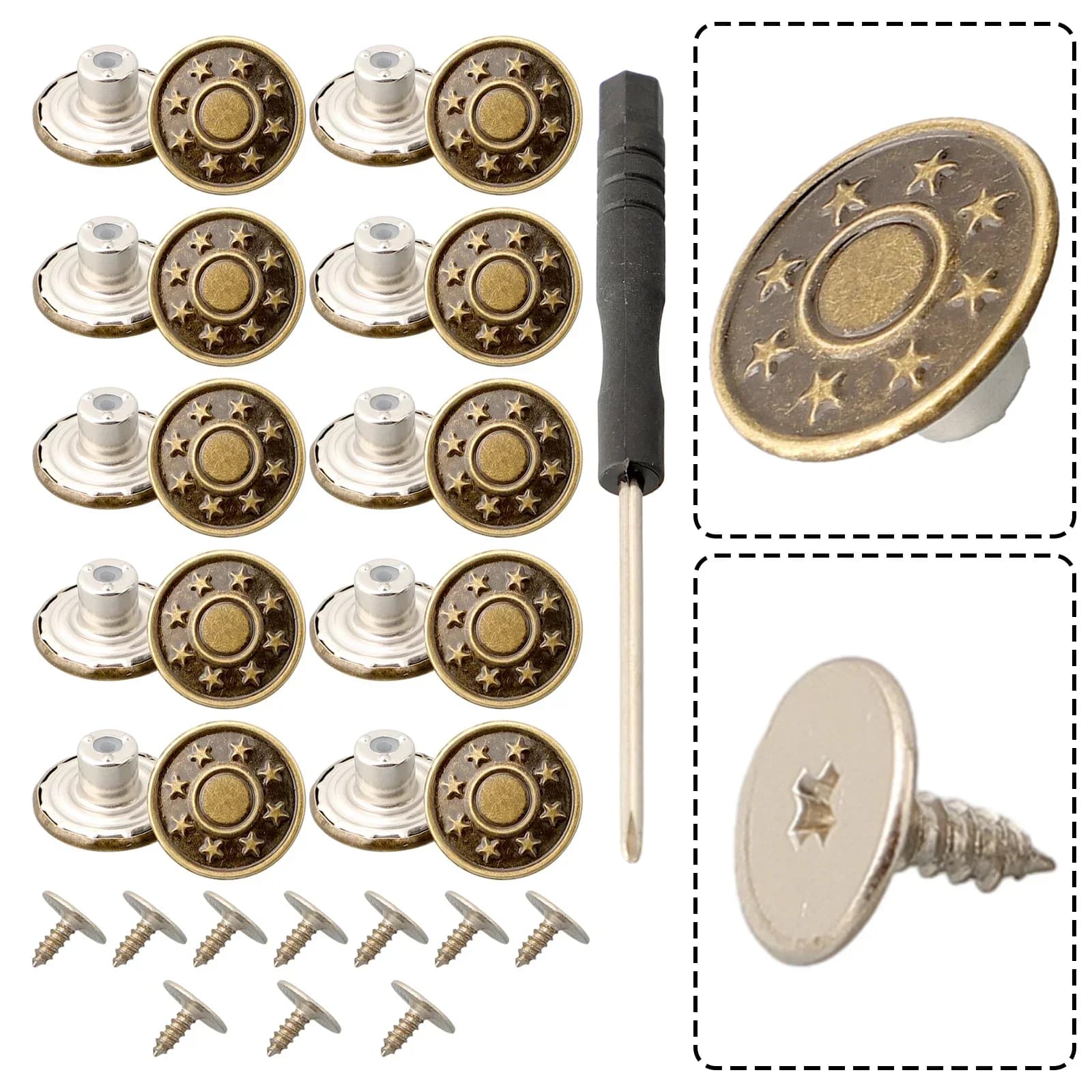 10 pezzi bottoni jeans di ricambio 17mm senza cucito kit di riparazione bottoni metallici bottoni Jean rimovibili senza chiodi accessori per cucire