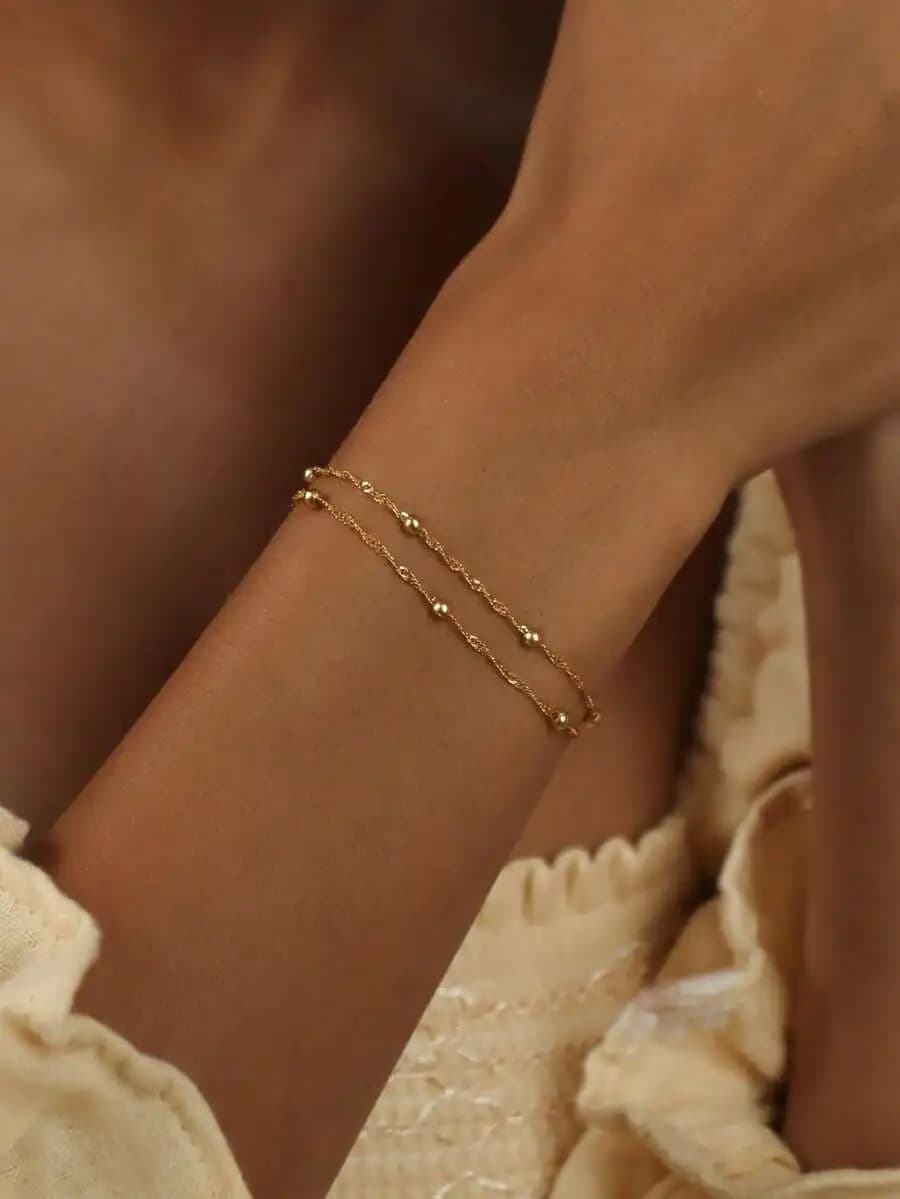 Double Layer Twist Chain Bracelet With Beads For Women Delicate Thin Fashion Jewelry