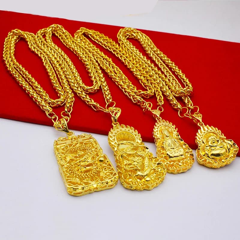Collana in lega 18K per donna uomo Guanyin Color oro ciondolo drago catena clavicola fidanzamento di nozze non sbiadisce regalo di gioielli