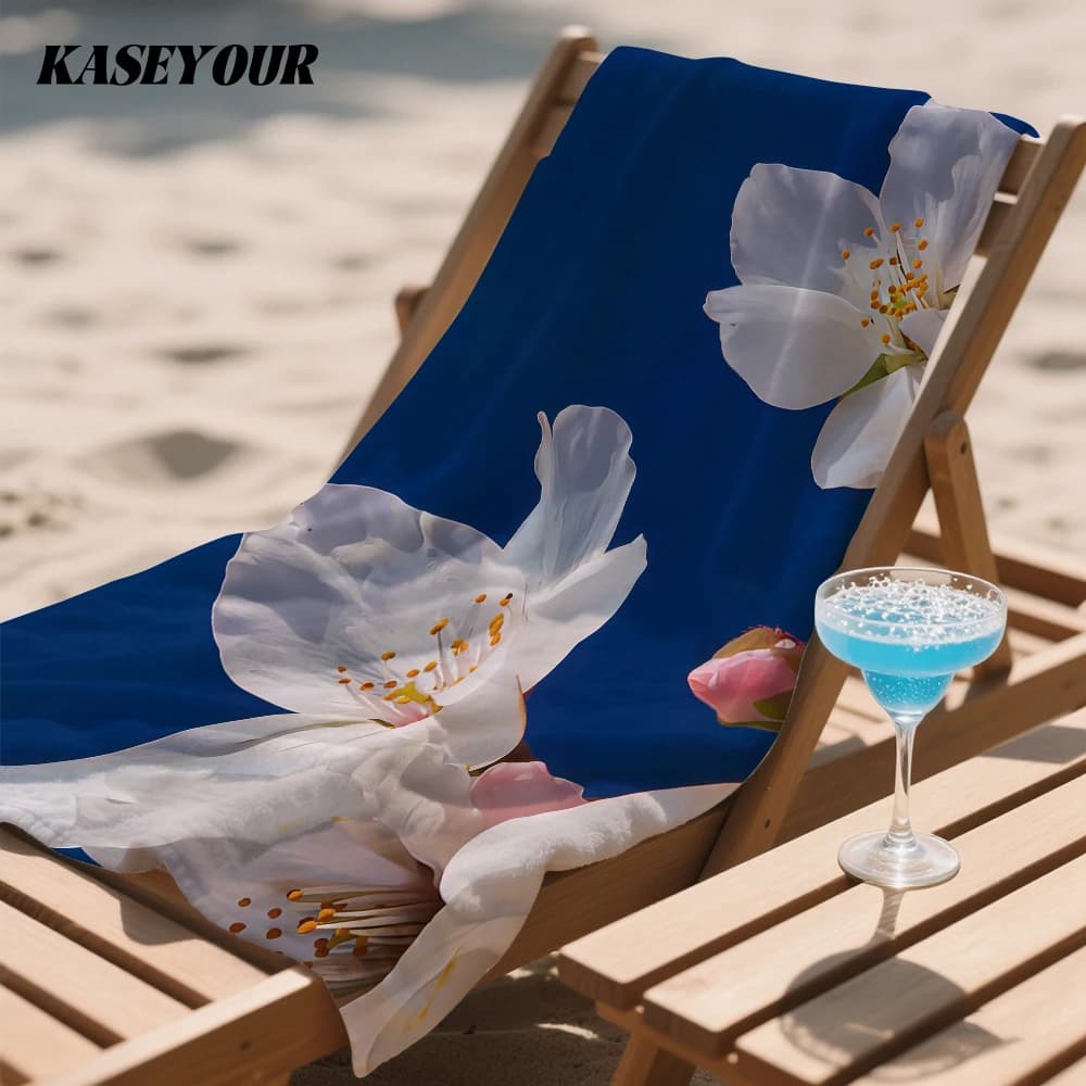 White Cherry Blossoms Compact Travel Beach Towel Super Absorbent Sand Resistant, Microfiber for Swimming Camping Yoga