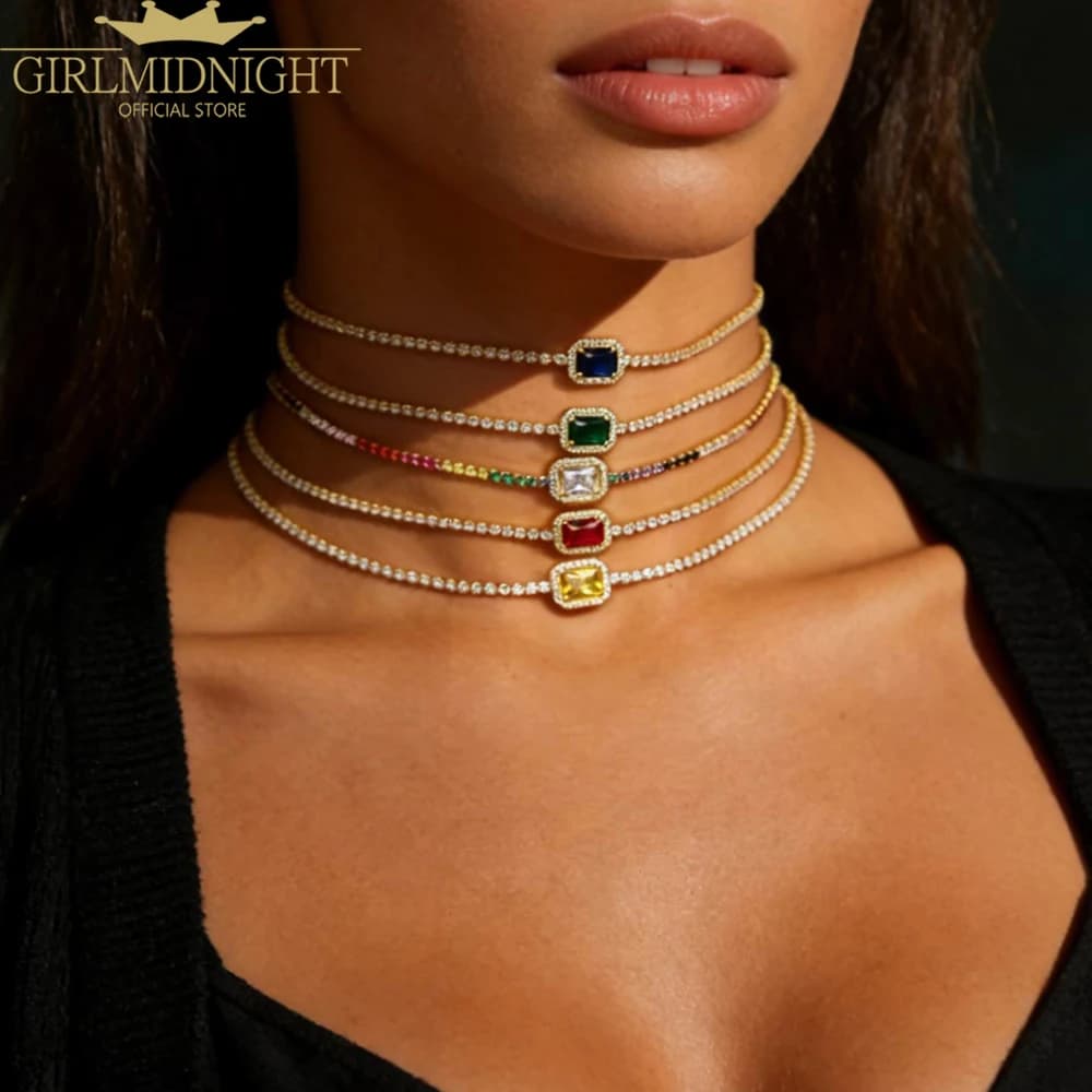 New Tiny Micro Pave Rainbow Cz Square Charm Delicate Cute Lovely Women Girl Dainty Chain 2025 Valentine Gift Simple Necklace