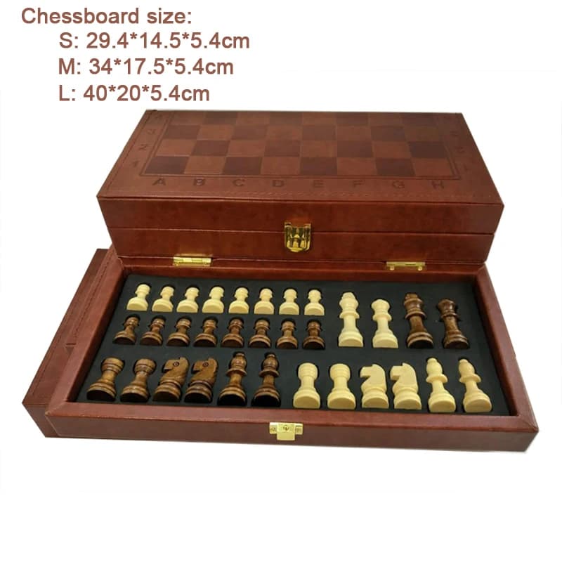 BSTFAMLY Set di scacchi in pelle PU, gioco portatile di scacchi internazionali, gioco di pezzi di scacchi in legno con scacchiera pieghevole I48