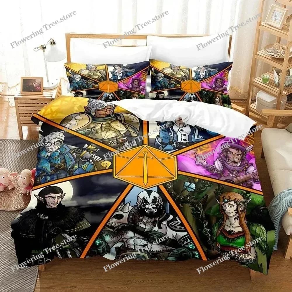Set di biancheria da letto con stampa 3D Anime The Legend of Vox Machina, set di biancheria da letto singolo, matrimoniale, queen size, king size, set di copripiumini per camera da letto per adulti e bambini