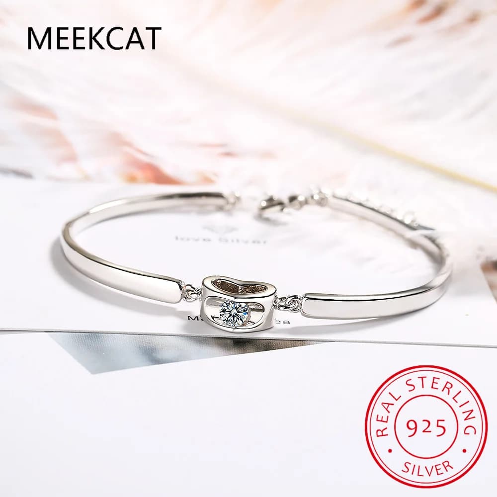 Bracciale in Argento Sterling 925 con Diamanti Moissanite Taglio Cuore, Gioiello Romantico per Donne, Pulseiras De Prata