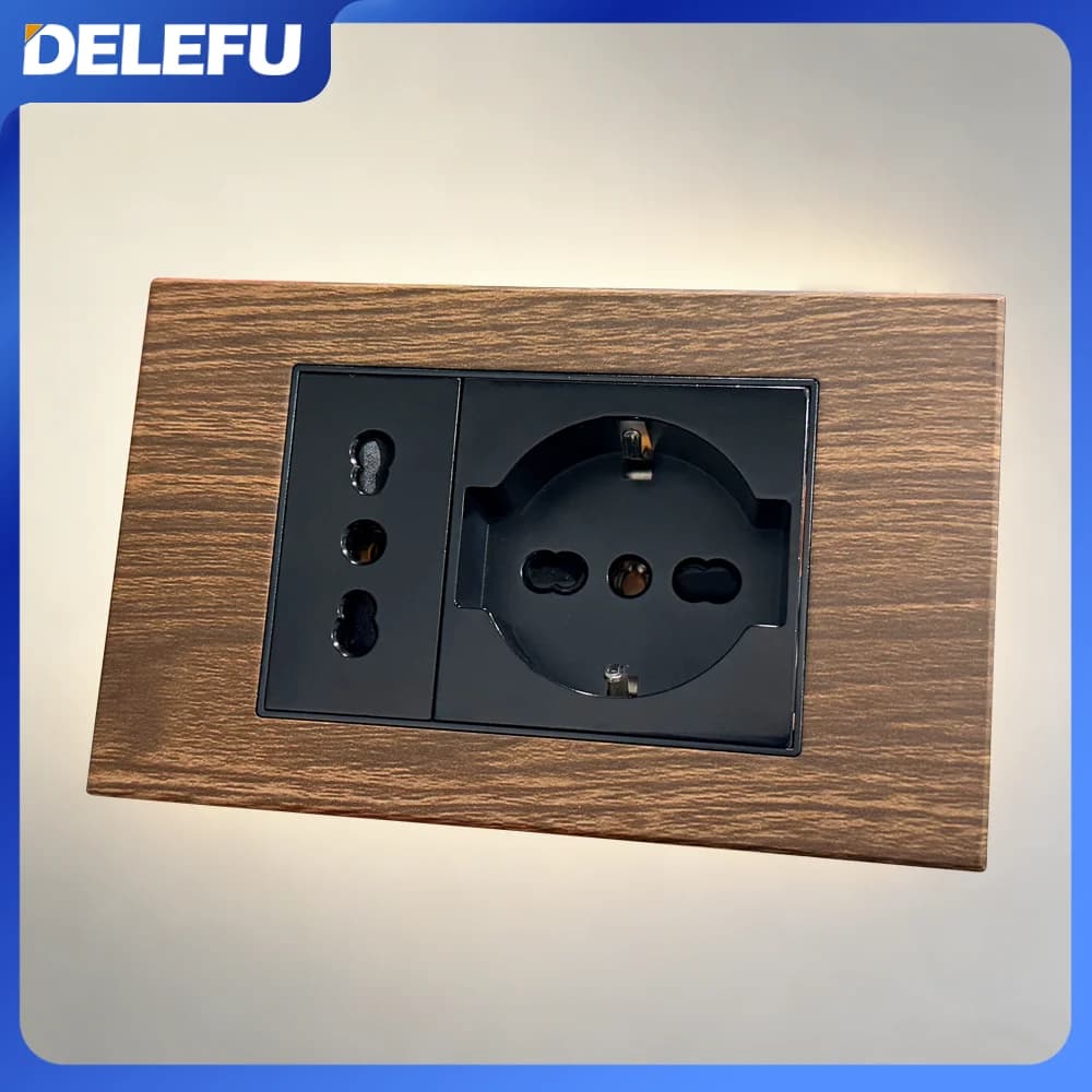 DELEFU imitazione venatura del legno italia Standard Home Office presa ue USb tipo C cile presa a muro pressostato luce 118 nero Carica veloce