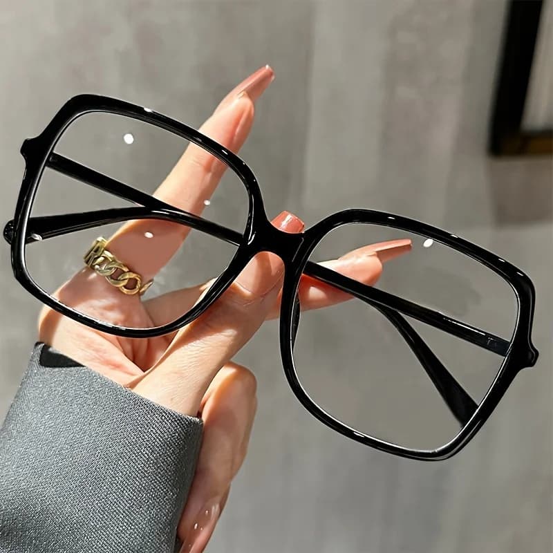 Women's Oversized Square Glasses - Large Black Frame Round/Rectangular Face Fit, Non-Prescription Glasses with (No Prescription