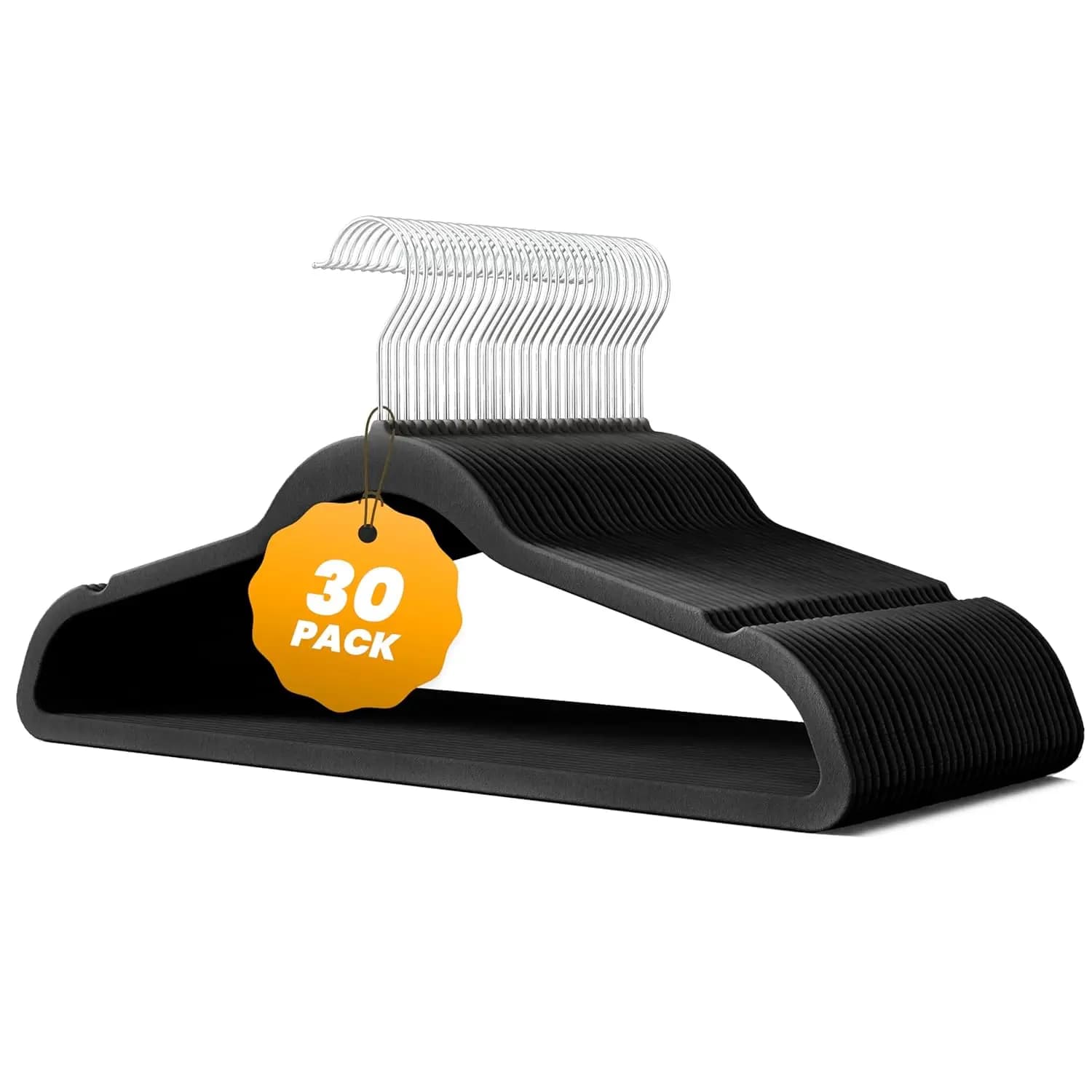 Pack of 30 Velvet Hangers Resistent with Girevole Hook, Space Saving, for Coats and Pants, Color Black