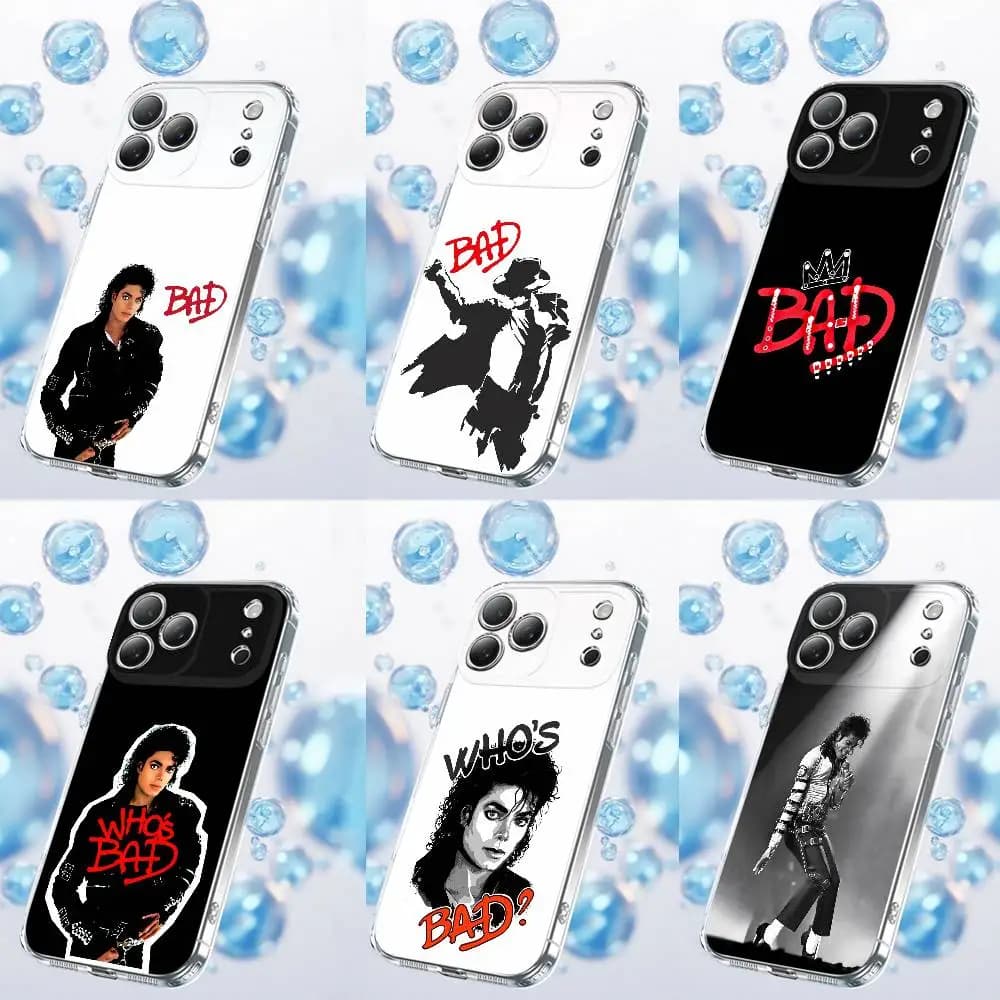For M-Michael Bad J-Jackson Phone Case iPhone 13,16,11,14,15,17,12,Air,Mini,Pro,Max,Plus,E DIY Clear Soft Cover