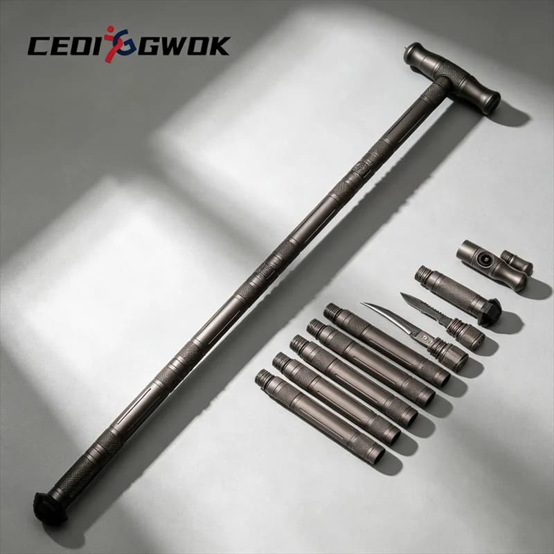 CEOI GWOK Collapsible Trekking Poles Multifunctional Hiking Stick Outdoor Walking Cane Self Defense 4 Section Walking Stick